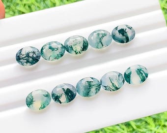 Moss Agate 8x10 MM Faceted Oval Shape With Pointed Back Gemstone 10 Pieces Lot For Jewelry Making, AAA+ Moss Agate For Handmade Jewelry