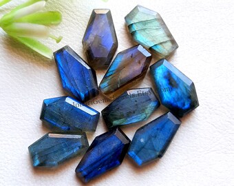 Labradorite Coffin Shape Step Cut Gemstone 10 Pcs Lot | Size : 10x16 MM | AAA+ Labradorite  Flat Back Gemstone Used For Jewelry Making
