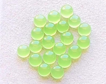 Prehnite Color Chalcedony 6 MM Round Shape Smooth Cabochon Gemstone 15 Pieces Lot, AAA+ Natural Chalcedony With Flat Back For Jewelry Making