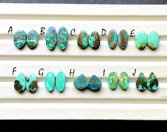 Tibetan Turquoise Pair Cabochon Loose Gemstone For Jewelry Making, AAA+ Natural Tibetan Turquoise Pair Cabochon For Earrings -  33948-33957