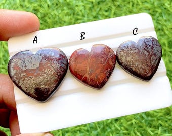 Crimson Terra Heart Red Jasper Heart Cabochon For Wire Wrap, Natural Deep Red Jasper Love Stone, AAA+ Polished Heart Gemstone - 35744-35746
