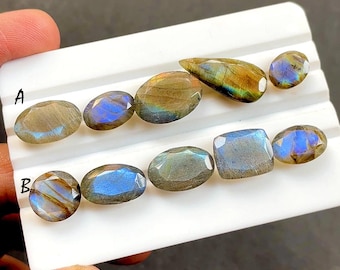 Natural Labradorite Faceted Loose Gemstone 5 Pieces Lot With Pointed Back For Jewelry Making, AAA+ Natural Faceted Labradorite - 34375-34376