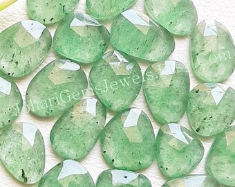 Natural Green Strawberry Quartz Rose Cut Slice - Green Strawberry Quartz Flat Back Gemstone 10 Pieces Lot For Jewelry Making, Pendant, Ring