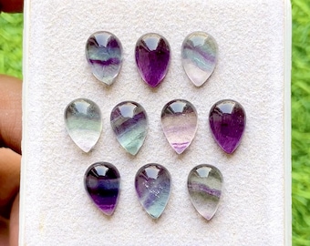 Multi Fluorite 8X12 MM Pear Shape Smooth Cabochon Gemstone 10 Pieces Lot With Flat Back For Handmade Jewelry