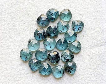 6 MM 20 Pcs Teal Moss Kyanite Heart Rosecut Flat Back Gemstone Lot, AAA+ Teal Moss Kyanite Gemstone For Handmade Jewelry Making