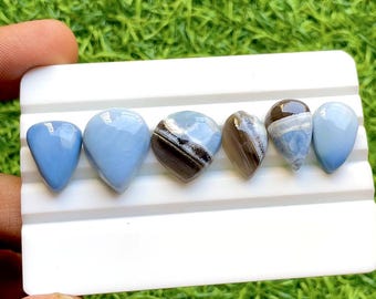 Blue Owyhee Opal Cabochon Loose Gemstone 6 Pieces Lot | Size : 20-17 MM | AAA+ Natural Blue Owyhee Opal For Handmade Jewelry - 30734