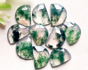 Moss Agate D Shape Rose Cut Gemstone - Moss Agate D Shape Gemstone 10 Pieces Lot For Jewelry Making, Pendant, Ring
