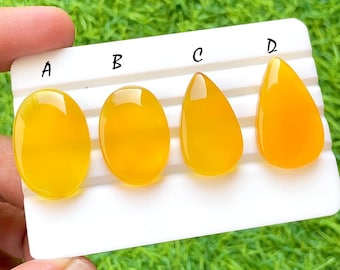 Golden Honey Flame Chalcedony Cabochon For Wire Wrap, Bright Yellow Agate Cabochon, Jewelry Making Gemstone, Loose Cabochon Lot -35644-35647