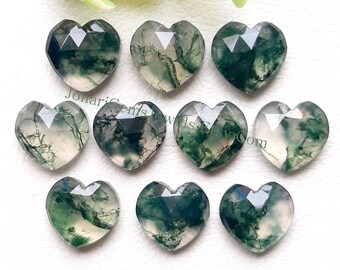 MOSS AGATE Heart Shape Rose Cut Loose Gemstone - Moss Agate Heart Gemstone 10 Pieces Lot For Jewelry Making, Pendant, Ring