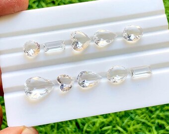 Clear Quartz Faceted Mixed Shape With Pointed Back Gemstone 10 Pieces Lot, Faceted Clear Quartz Lot For Handmade Jewelry - 37777