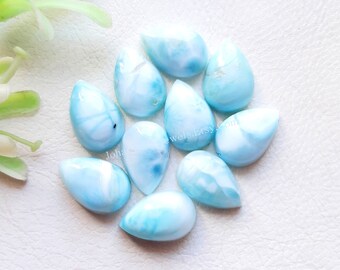 LARIMAR Calibrated Pear Shape Cabochon With Flat Back 10 Pieces Lot | Size : 8X12 MM | AAA+ Natural Larimar Used For Jewelry Making