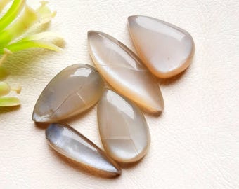 Grey Moonstone Cabochon Loose Gemstone 5 Pieces Lot | Size : 30-21 MM | AAA+ Natural Grey Moonstone For Handmade Jewelry And Wire Wrap 16046