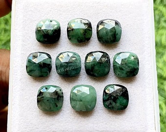 Emerald Cushion Shape 10 MM Rose Cut Gemstone 10 Pieces Lot For Jewelry Making, AAA+ Natural Emerald With Flat Back For Handmade Jewelry