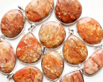 Camel Jasper Gemstone Pendants, 925 Silver Plated Pendant Necklace With Different Size And Shape, Wholesale Lot, Handmade Pendant