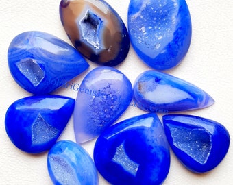 ROYAL BLUE Druzy Cabochon Wholesale lot Gemstone By Weight With Different Shapes And Sizes Used For Jewelry Making