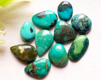 Hubei Turquoise Cabochon Loose Gemstone 10 Pieces Lot | Size : 12-10 MM | AAA+ Natural Hubei Turquoise For Handmade Jewelry - 13945