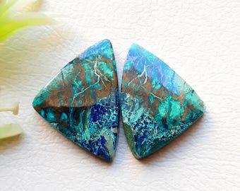 AZURITE Pair Cabochon Loose Gemstone For Jewelry Making, AAA+ Natural Azurite Gemstone Pair For Handmade Jewelry And Wire Wrap - 20540-20541