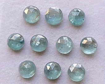 Aqua Kyanite Rose Cut Round Flat Back Gemstone 10 Pieces Lot | Size : 8 MM | AAA+ Aqua Kyanite Gemstone For Jewelry Making