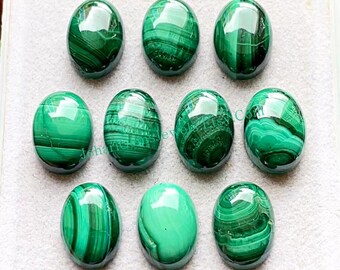 Malachite 10X14 MM Oval Shape Smooth Cabochon Gemstone 10 Pieces Lot, Natural Malachite Oval With Flat Back For Handmade Jewelry Making