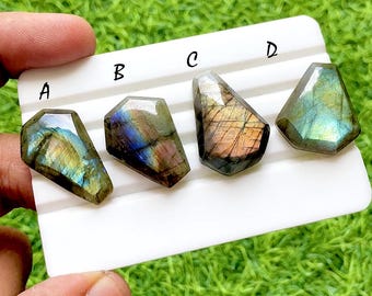 Midnight Flash Labradorite Coffin Cabochon For Wire Wrap, Multi Fire Labradorite Stone, Faceted Coffin Shape For Jewelry Making -37148-37151