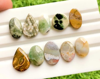 Ocean Jasper Cabochon Loose Gemstone 10 Pieces Lot For Jewelry Making | Size : 18-13 MM |  AAA+ Natural Ocean Jasper Small Size Lot - 35888