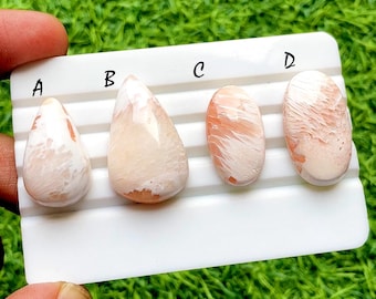 Pink Scolecite Cabochon Loose Gemstone For Jewelry Making, AAA+ Natural Pink Scolecite For Handmade Jewelry And Wirewrap -  34760-34763