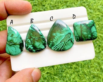 Rare FOREST MALACHITE Cabochon Loose Gemstone For Jewelry Making, AAA+ Natural Forest Malachite Cabochon Gemstone For Wire Wrap -38043-38046