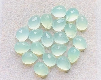 Aqua Color Chalcedony 6X8 MM Rose Cut Pear Shape Gemstone 15 Pieces Lot, AAA+ Natural Chalcedony With Flat Back For Jewelry Making