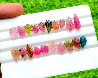 Natural Multi Tourmaline Hand Carved Leaf With Flat Back 20 Pieces Gemstone Lot | Size : 13-8 MM |  AAA+ Multi Tourmaline Leaf Lot - 28579