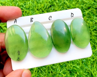 Verdant Glow Collection Natural Green Serpentine Cabochon For Wire Wrap, Smooth Polished Loose Gemstones for Jewelry Making - 36207-36210