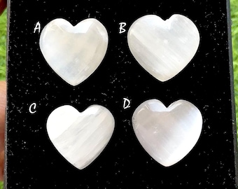 Ethereal Moon Glow Selenite Heart Cacbochon For Wire Wrap, Hand Carved Crystal Hearts For Jewelry Making, Healing Stone Decor - 37115-37118