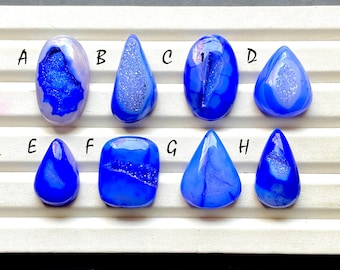 Blue Color Window Druzy Agate Cabochon Loose Gemstone For Jewelry Making, AAA+ Window Druzy For Handmade Jewelry And Wire Wrap - 34277-34284