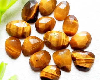 Tiger's Eye Rose Cut Slice - Top Quality Tiger Eye RoseCut Flat Back Gemstone 10 Pieces Lot For Jewelry Making, Pendant, Ring