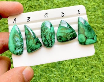 Rare FOREST MALACHITE Cabochon Loose Gemstone For Jewelry Making, AAA+ Natural Forest Malachite Cabochon Gemstone For Wire Wrap -38056-38060