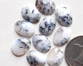 Dendritic Opal Oval Shape Rose Cut Loose Gemstone | Size : 8X12 MM | 10 Pcs | Natural Dendritic Opal Flat Back Gemstone For Jewelry Making