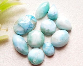 LARIMAR Cabochon Loose Gemstone 10 Pcs Lot For Jewelry Making | Size : 14-8 MM | Natural AAA+ Larimar Cabochon For Handmade Jewelry - 16441