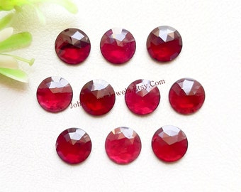 Lot de 10 pierres précieuses de forme ronde taillées en rose GRENAT | Taille : 10 MM | Grenat AAA + naturel à dos plat utilisé pour la fabrication de bijoux