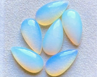 Opalite 10x20 MM Pear Shape Smooth Cabochon With Flat Back 6 Pieces Lot For Jewelry Making, AAA+ Natural Opalite For Handmade Jewelry