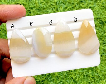 Golden Honey Banded Agate Cabochon For Wire Wrap, Natural Cream Agate Loose Gemstones, Designer Agate Cabs for Jewelry Making - 36608-36611