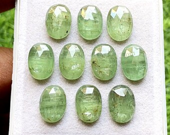 Green Kyanite Oval Shape Rose Cut Loose Gemstone 10 Pcs Lot | Size : 10x14 MM | AAA+ Green Kyanite With Flat Back Used For Jewelry Making