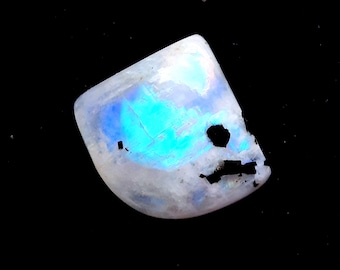Rainbow Moonstone Cabochon With Black Tourmaline Dot For Jewelry Making, AAA+ Natural Rainbow Moonstone Cabochon For Wire Wrap - 32493-32496