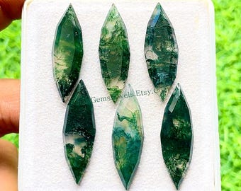 Moss Agate 10X30 MM Fancy Cut Marquise Shape With Flat Back Gemstone 6 Pieces Lot, AAA+ Natural Moss Agate Used For Handmade Jewelry