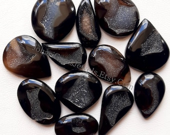 Deep Black Window Druzy Cabochon Wholesale lot Gemstone By Weight With Different Shapes And Sizes Used For Jewelry Making