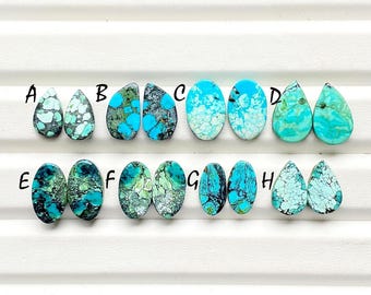Tibetan Turquoise Pair Cabochon Loose Gemstone For Jewelry Making, AAA+ Natural Tibetan Turquoise Pair Cabochon For Earrings -  25233-25240