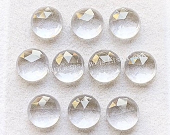 Clear Quartz 10 MM Rose Cut Round Shape With Flat Back Gemstone 10 Pieces Lot, AAA+ Natural Clear Quartz Used For Jewelry Making