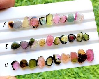 Multi Watermelon Tourmaline Slices 10 Pieces Gemstone Lot For Jewelry Making, AAA+ Natural Multi Tourmaline Slices Lot - 33125-33127