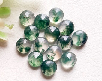 Moss Agate Rose Cut Round With Flat Back 15 Pieces Gemstone Lot | Size : 6 MM | Natural AAA+ Quality Gemstone Used For Jewelry Making