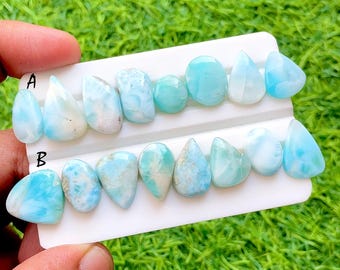 Natural Larimar Cabochon Set For Jewelry Making, Sky Blue Larimar Cabochons Lot, Freeform Loose Gemstones For Jewelry Making - 35524-35525