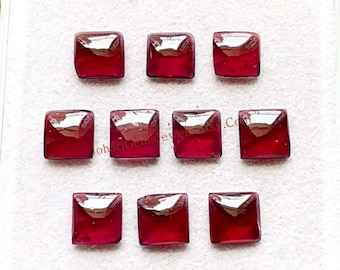 Garnet 8 MM Square Shape Calibrated Cabochon With Flat Back 10 Pieces Gemstone Lot, AAA+ Natural Garnet Used For Jewelry Making