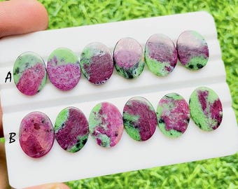 Ruby Zoisite 16 MM Oval Shape Cabochon Gemstone 6 Pieces Lot, AAA+ Natural Ruby Zoisite With Flat Back For Handmade Jewelry - 28503-28504